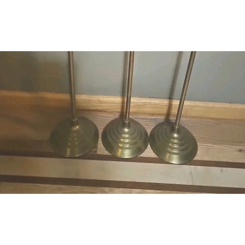 Vintage‎ 3 Tall Vintage Soild Brass Candlesticks Beautiful Patina 38
